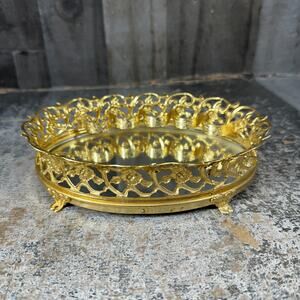 Vintage Lipstick Holder Vanity Gold Tone MCM 5 Tube Oval Tray